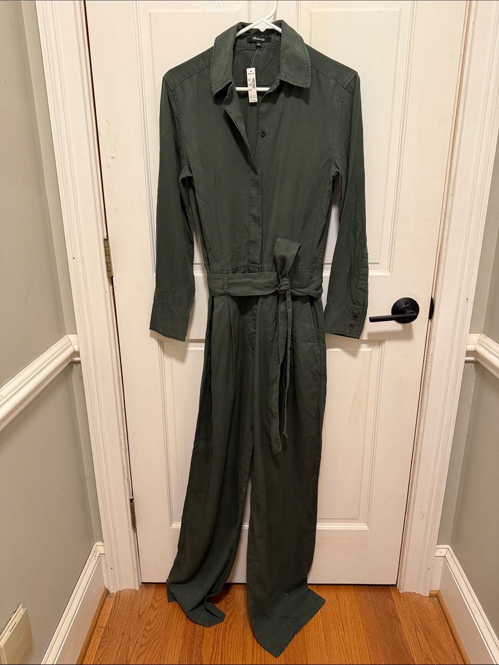 NWT Madewell Olive Green Long Sleeve Belted Wide Leg Jumpsuit-Size 0